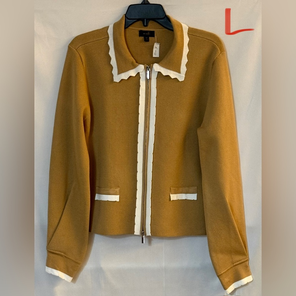 Mustard Scallop-Trim Zip Front Blazer